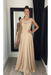 Champagne Chiffon A-Line Prom Dress Scoop Neck with Lace Appliques