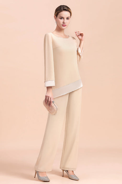 Champagne Chiffon Two Pieces Mother of the Bride Jumpsuits Mother Outfits - Prom Dresses