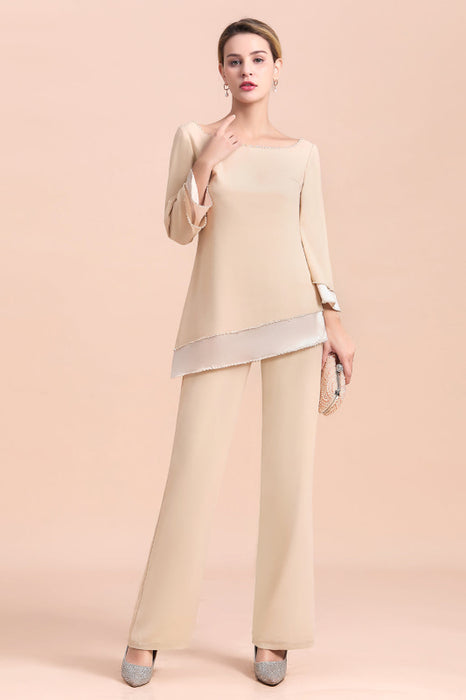 Champagne Chiffon Two Pieces Mother of the Bride Jumpsuits Mother Outfits - Prom Dresses