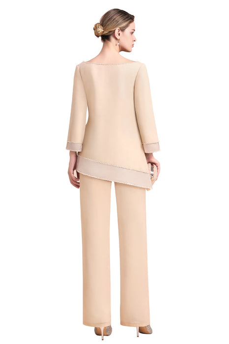 Champagne Chiffon Two Pieces Mother of the Bride Jumpsuits Mother Outfits - Prom Dresses