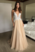 Champagne Deep V-neck Spaghetti Straps Lace Appliqued Beach Wedding Dress - Wedding Dresses