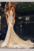 Champagne Luxurious Deep V-neck Tulle Mermaid Wedding Dress - Wedding Dresses