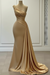 Champagne Delicate One-Shoulder Beaded A-Line Sleeveless Ruched Satin Wedding Dress