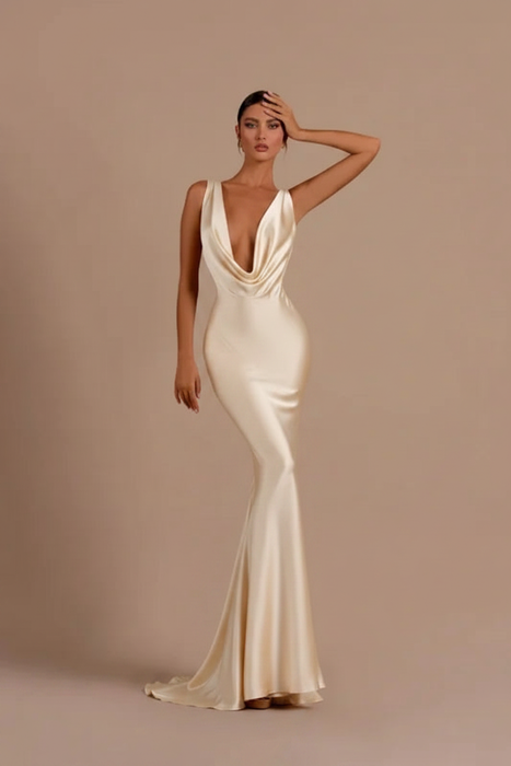 Champagne Elegant Champagne Mermaid Prom Dress Long Slimming