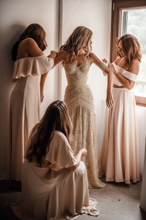 Champagne Elegant Sweetheart Lace Mermaid Boho Wedding Dresses - wedding dresses
