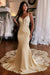Champagne Mermaid Wedding Dress with Lace Appliques & Cathedral Train