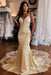Champagne Mermaid Wedding Dress with Lace Appliques & Cathedral Train