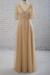 Champagne Empire Waist V-neck Tulle A-line Wedding Dress
