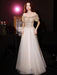 Champagne Evening Dress A-Line Sweetheart Neck Short Sleeves Lace-up Applique Floor-Length Lace Formal Dinner Dresses