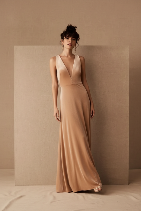 Velour Evening Dress - Champagne