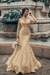 Champagne Floral Lace Mermaid Bridal Dresses Long Sleeves V-Neck Spring Wedding Dress - Wedding Dresses