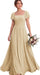 Bridelily Women's Flutter Sleeves Bridesmaid Dresses Square Neck Chiffon Maxi Dres - Champagne