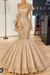 Champagne Glitter Mermaid Prom Dress Long Sleeves Floral Lace Party Dress - Prom Dresses