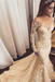 Champagne Gorgeous Mermaid Illusion Long Sleeves Tulle Appliques Beach Wedding Dress