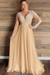 Champagne Gorgeous V-Neck Long Sleeves Lace Ruffles Wedding Dresses - wedding dresses