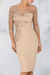 Champagne Jewel Neck Column Floral Lace Mother of the bride Dresses Half Sleeves - Prom Dresses