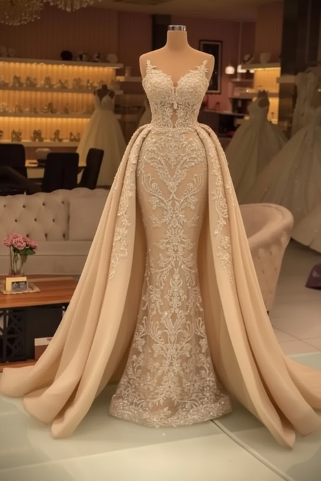 Champagne Chic evening dresses long lace Prom dresses - Prom Dresses