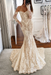 Champagne Long Sleeves Mermaid Wedding Dress Lace with Off Shoulder