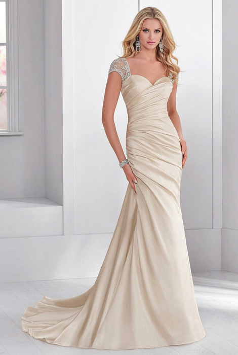 Champagne Simple Wedding Dress Lycra Spandex Sweetheart Neck Short Sleeves Beaded Mermaid Bridal Dresses