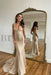 Champagne Mermaid Prom Dress V Neck Long with Beads