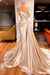 Champagne One Shoulder Mermaid Prom Dress Beaded with Split