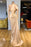 Champagne Mermaid Prom Dress with High Neck and Long Sleeves
