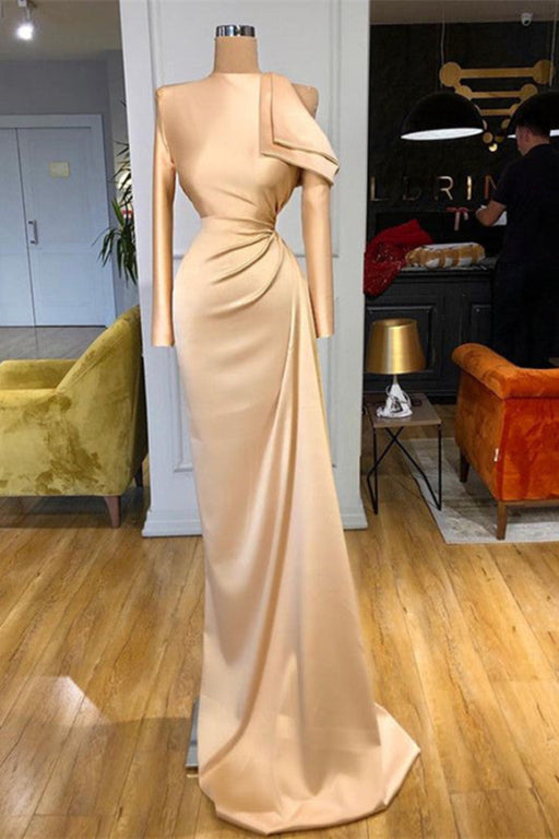Champagne Mermaid Prom Dress with High Neck and Long Sleeves