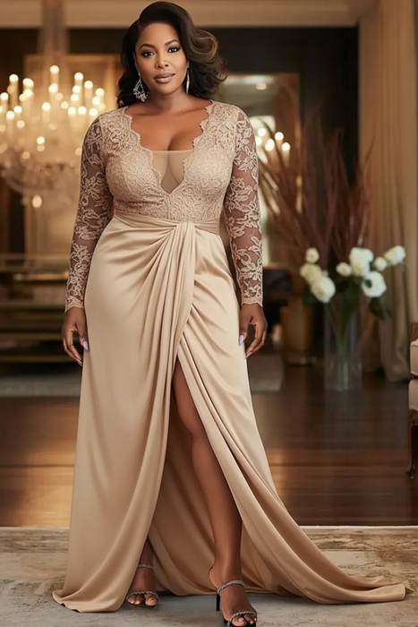 V-Neck Black Mother of the Bride Dress with Long Lace Sleeves-Bridelily