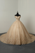 Champagne wedding dresses ball gown off the shoulder short sleeve natural waist lace applique tulle bridal dress