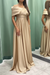 Champagne Elegant Off-the-Shoulder Long Evening Dress Pleated