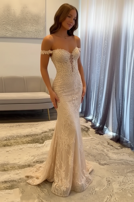 Champagne Off-the-Shoulder Mermaid Prom Dress 
