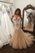 Champagne Off the Shoulder Mermaid Lace Long Tulle Wedding Dress - Wedding Dresses