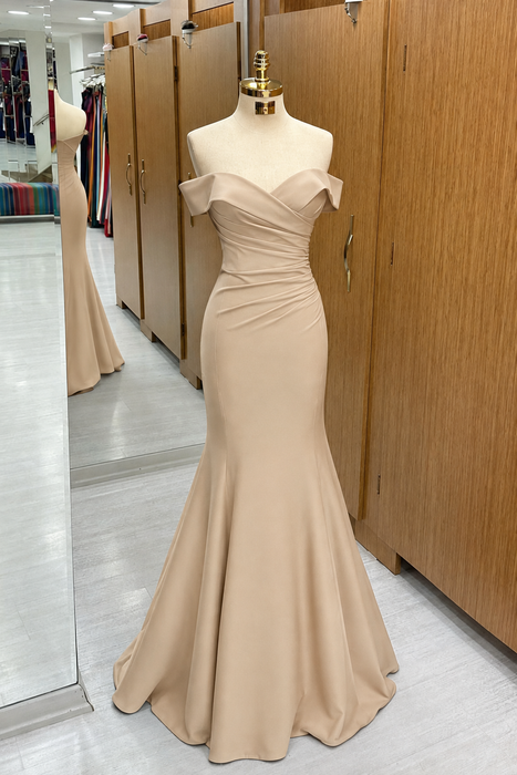 Champagne Off-the-shoulder Sweetheart Sleeveless Long Mermaid Prom Dress - Prom Dresses