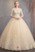 Champagne Princess Wedding Dresses Lace Illusion Neckline Half Sleeve Bridal Gown