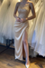 Champagne Sleeveless Prom Dress with Sequins and High Slit