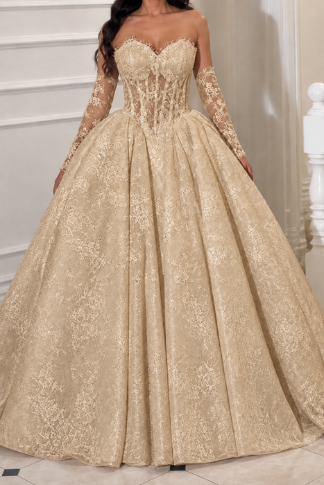 Champagne Romantic Sweetheart Corset Lace Princess Wedding Dress