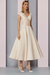 Champagne Satin A-Line Mother of the Bride Dress V Neck Tea Length Wedding Guest Dress - Prom Dresses