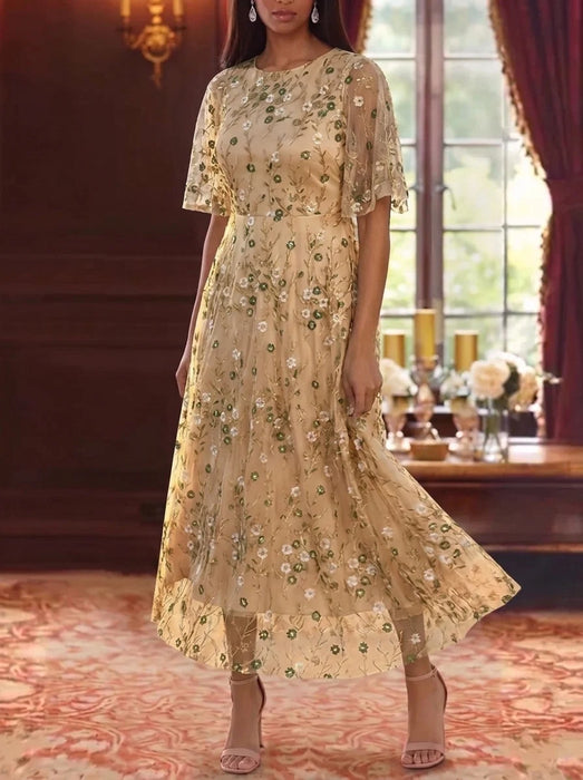 Champagne Scoop Neck Lace Embroidery Mother of the Bride Dresses Floral