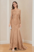 Champagne Long-Sleeved Scoop Neck Mermaid/Trumpet Mother of the Bride Dress with Applique
