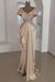 Champagne Scoop Neck Ruffles Satin Prom Dress Mermaid Sleeveless Evening Dress with Beads