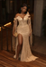 Champagne Sequins Prom Dress Asymmetric Mermaid Evening Gown with Tassels