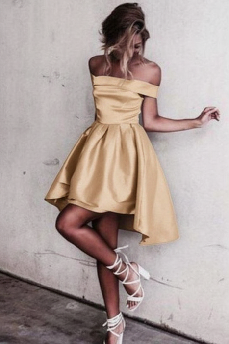 Champagne Sexy Off the Shoulder Prom Simple Short Homecoming Dress - Prom Dresses