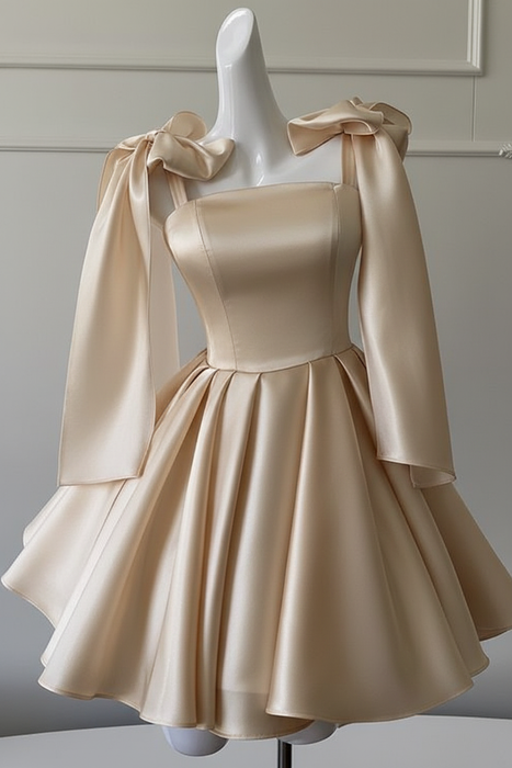 Champagne Sexy Satin Aline Homecoming Dress Short Prom Dress with Straps