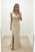 Champagne Sheath/Column Scoop Sleeveless Applique Chiffon Dresses - Prom Dresses