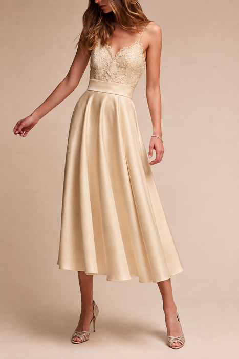Champagne Short Wedding Dress V Neck Sleeveless A Line Tea Length Straps Bridal Gowns