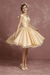 Champagne Short Wedding Dresses Satin Vintage Princess Bridal Dress Knee Length Sleeveless Lace Edge Pleated Bridal Gown With Ribbon Bow