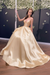 Champagne Simple A Line V Neck Backless Long Prom Dresses