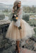 Champagne Simple Wedding Dress A Line Designed Neckline Lace Tulle Bridal Gowns