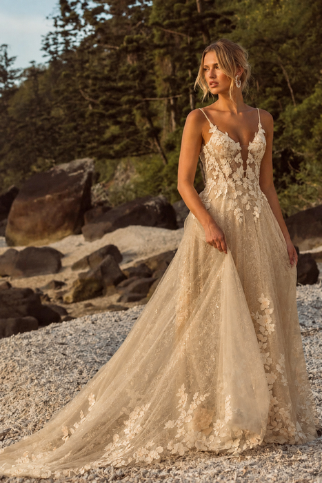 Champagne Spaghetti Straps Tulle Lace Wedding Dress Aline Sleeveless