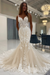 Champagne Spaghetti Straps White Mermaid Wedding Dress V neck Tulle Lace Bridal Gown wedding dresses